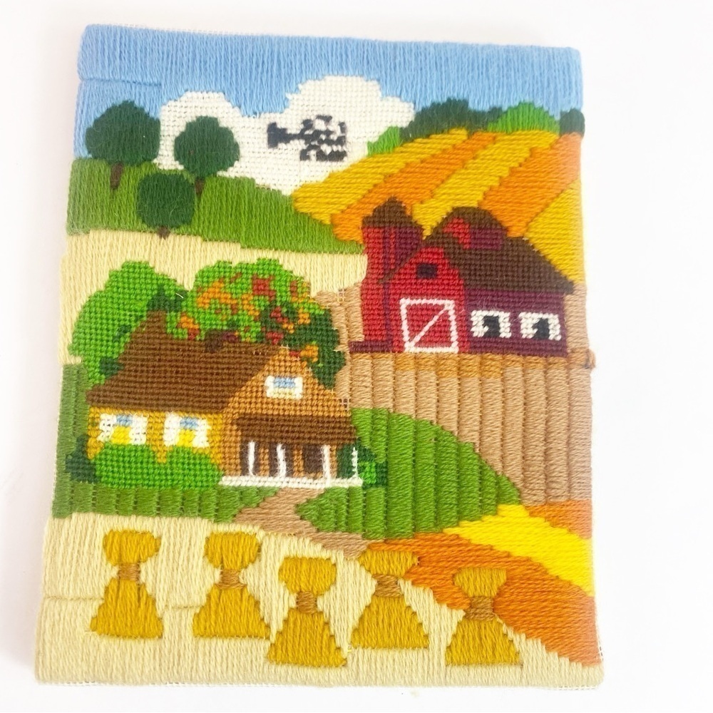 Vtg Retro Crewel Cross-stitch Embroidered Wall Art Farmhouse Ready To Frame 8x10